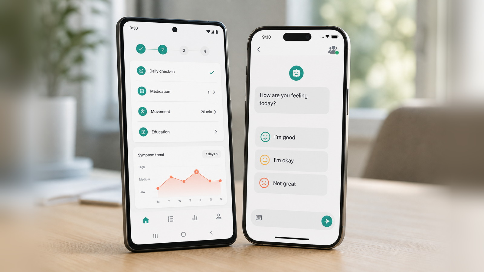 Digital health app showing patient dashboard on smartphone